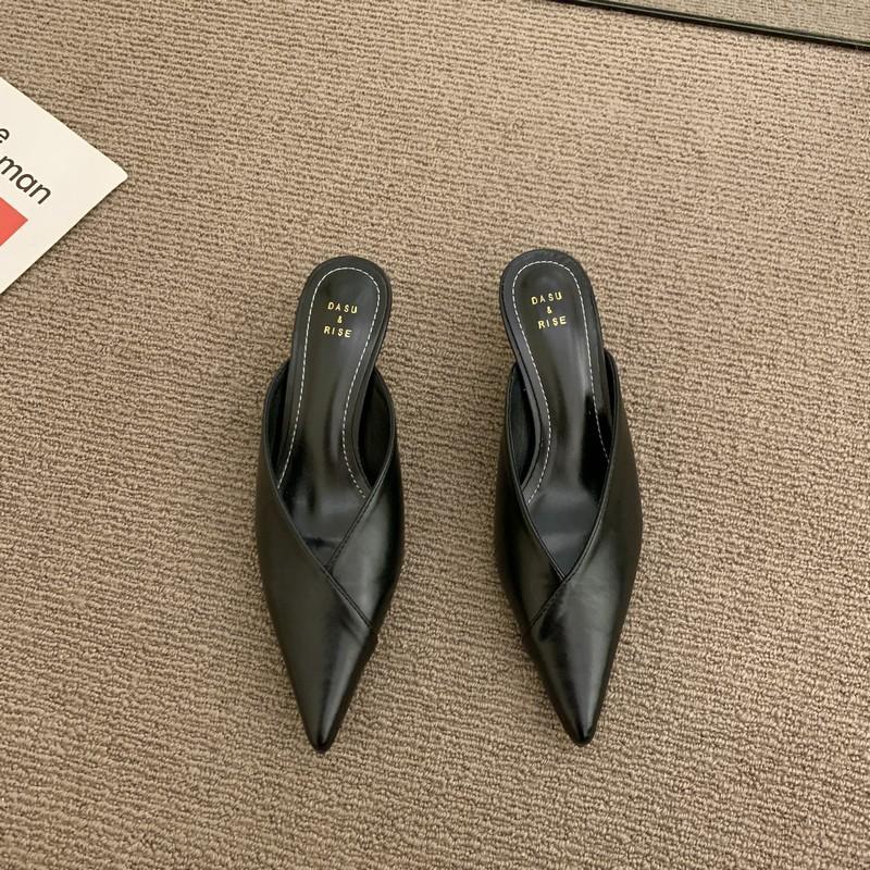 Baotou pointed half slippers, summer cool slippers, black high-heeled medium-heeled stiletto mullers