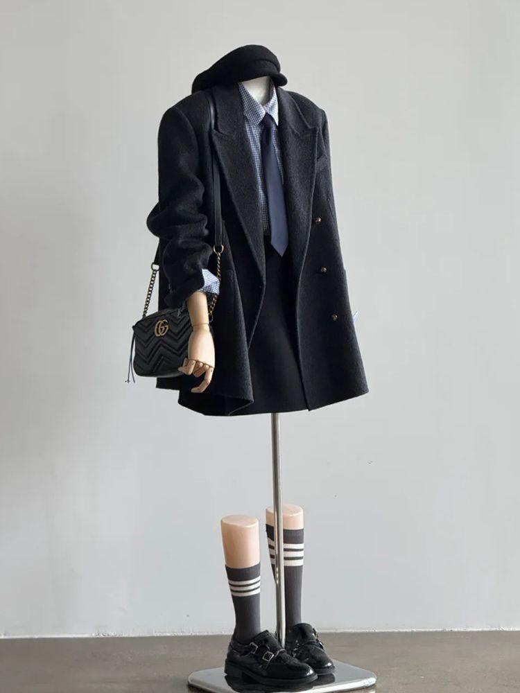 Damski wełniany płaszcz w koreańskim stylu, zaawansowany, na jesień i zimę