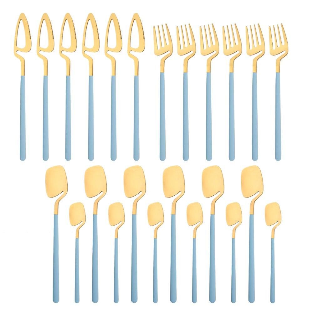 Newest Orange Silver 304 Stainless Steel Dinnerware High Quality 24Pcs Cutlery Set Matte Blue Flatware Knife Fork Spoon Hanging Tableware Set