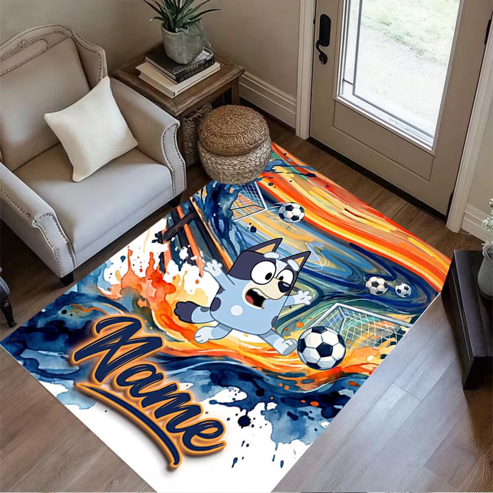 Soccer Fun Blue Dog Personalized Name Carpet Perfect for Dormitory Kitchen Foyer Decorate Room Antislip Carpet Office Home Decor Best for Christmas