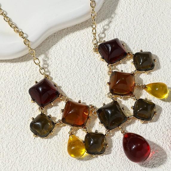 Artistic Retro Square Jewelry Set: Simple, Elegant, Translucent Earrings & Necklaces In Hong Kong Style.