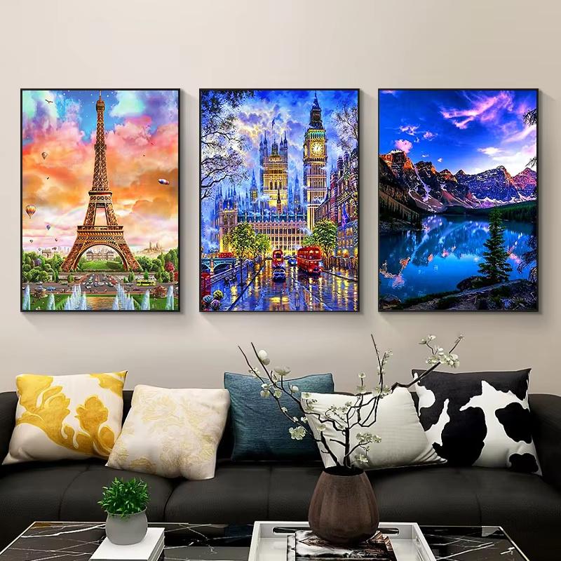 5D DIY Diamantmaling Naturlandskap Husbygning Diamantbroderi Maling Full Rund Diamantmosaikk DIY Hjemmedekor Gave