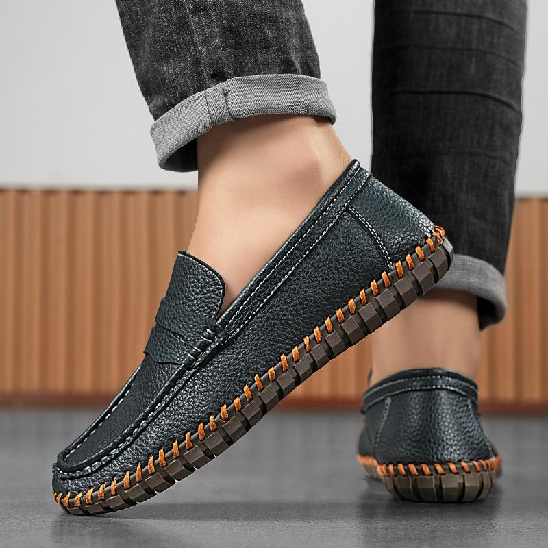 Classic Comfortable Soft Men's Leather Shoes Oversized Flat Bottomed Handmade Quality Casual Shoes Flat Anti Slip Driving Shoes