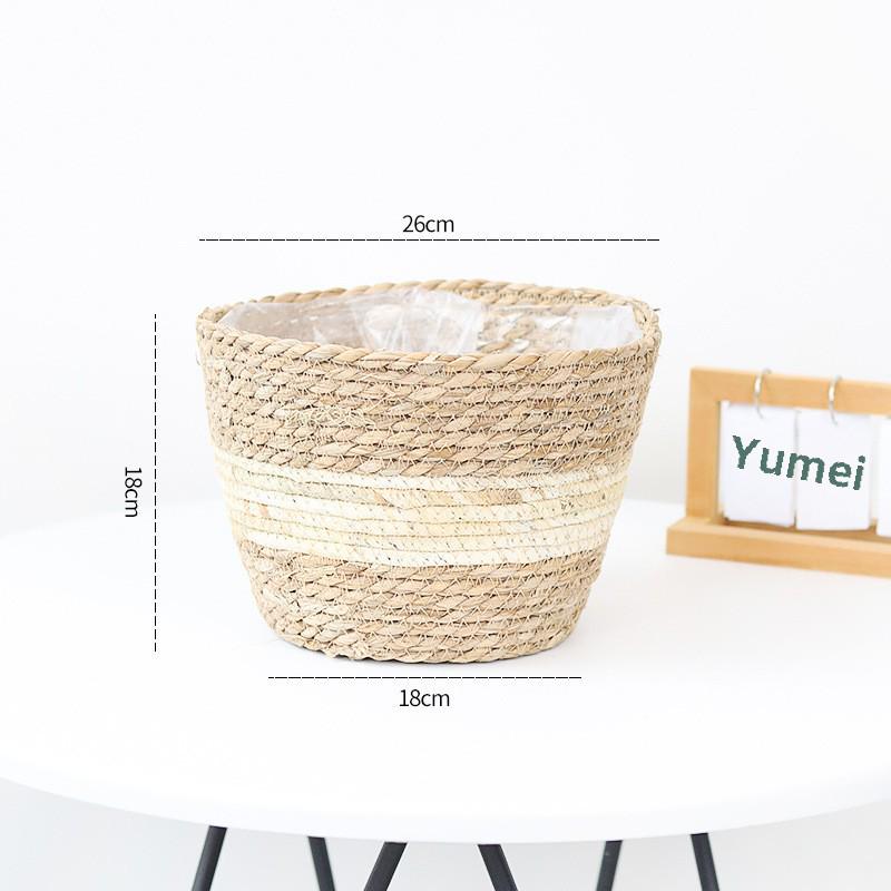 Nordic Woven Bamboo Flower Basket: Straw-style Pot for Flower Arrangement and Desktop Storage Ornaments in Home or Living Room.