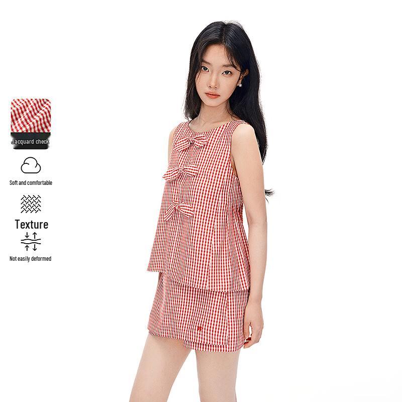 LED IN Lyocell Plaid A-Line Sleeveless Top M