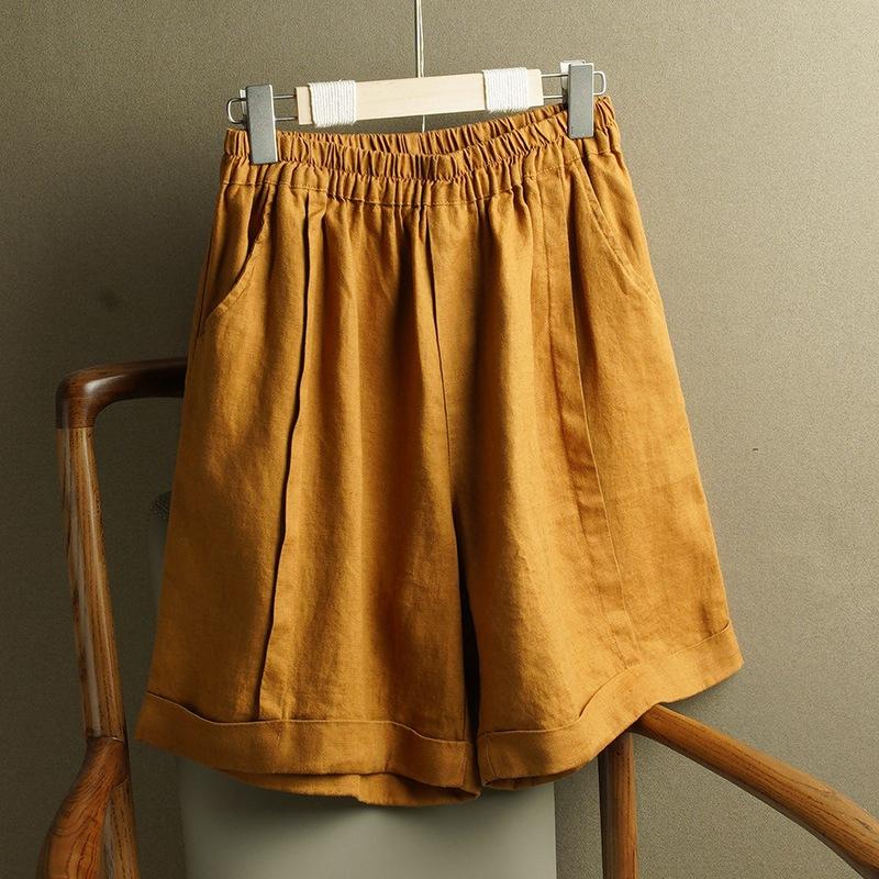 Cotton and Linen Wide-leg Pants Women's Spring and Summer Elastic High Waist Draped Casual Loose Plus Size Slimming Straight Shorts