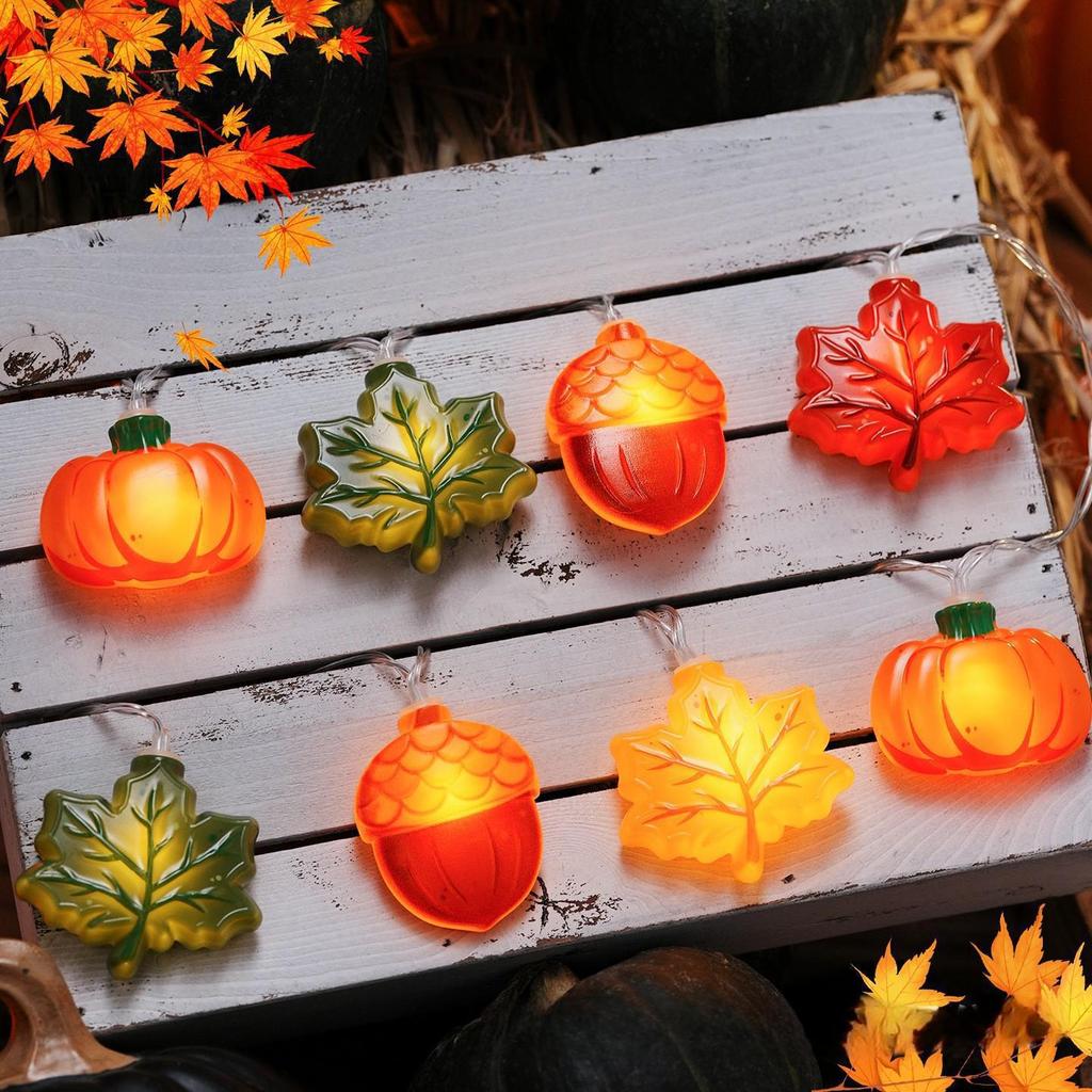 1.5/3m Halloween LED Pumpkin Nut Maple Leaf Light String Home Christmas Party Decoration Hanging Lamp Props Thanksgiving Gift