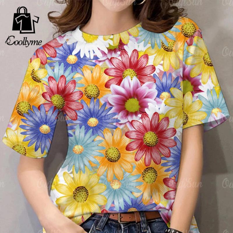 

Flower Pattern Womens T-shirt 3D Printed Casual Short Sleeve Plus Size Womens Clothing Summer Fashion T-shirt S