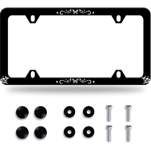 Stitching Tile Boho Pattern License Plate Frame Stainless Steel Parts Colorful License Plate Decorative With Screws Size 12.3" X 6.3" Women