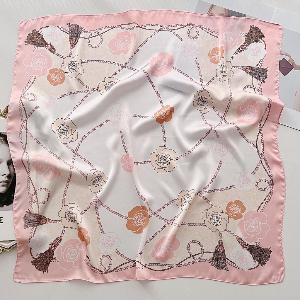 71Cm rose small square scarf literary small fresh versatile silk scarf multi-functional decorative shawl scarf tied bag tied hair