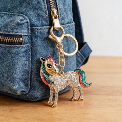 Horse Keychain Colorful Sparkling Rhinestones Horse Charm Key Chain Bags Backpacks Cars Good Luck Mascot Accessory
