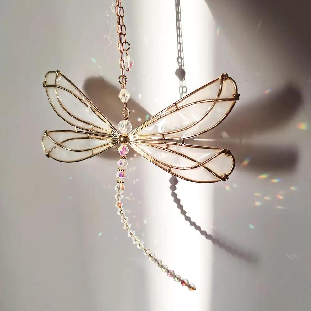 Creative Metal Wing Dragonfly Crystal Suncatcher Garden Wind Chimes Butterfly Home Decor Window Car Ornaments Premium