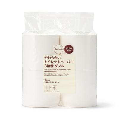 Muji Soft Toilet Paper 3-Ply Double 4 Rolls Per Pack Length Roll 80m