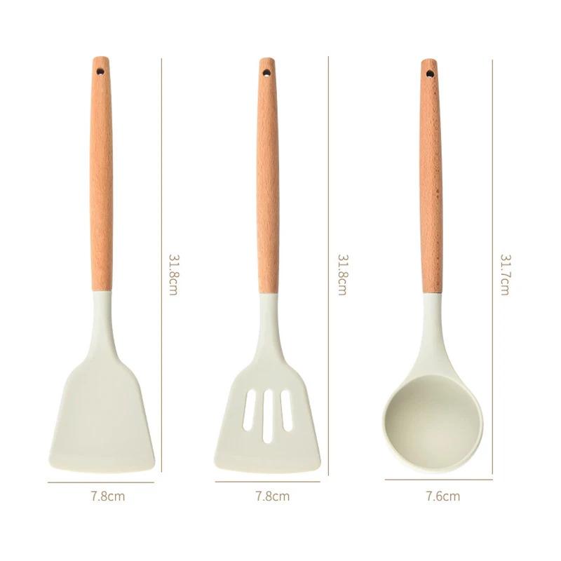 1/3Pcs Silicone Kitchen Tools Wooden Handle Kitchenware Set Non stick Pot Wooden Handle Silicone Scoop Kitchen Utensils Set