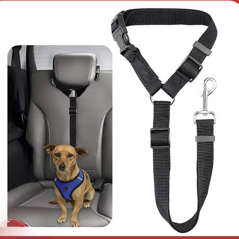 2-in-1 Adjustable Dog Car Seat Belt With Nylon Lead Leash, Backseat Safety Harness-collar For Pets, Solid Color Auto Travel Accessories чёрный