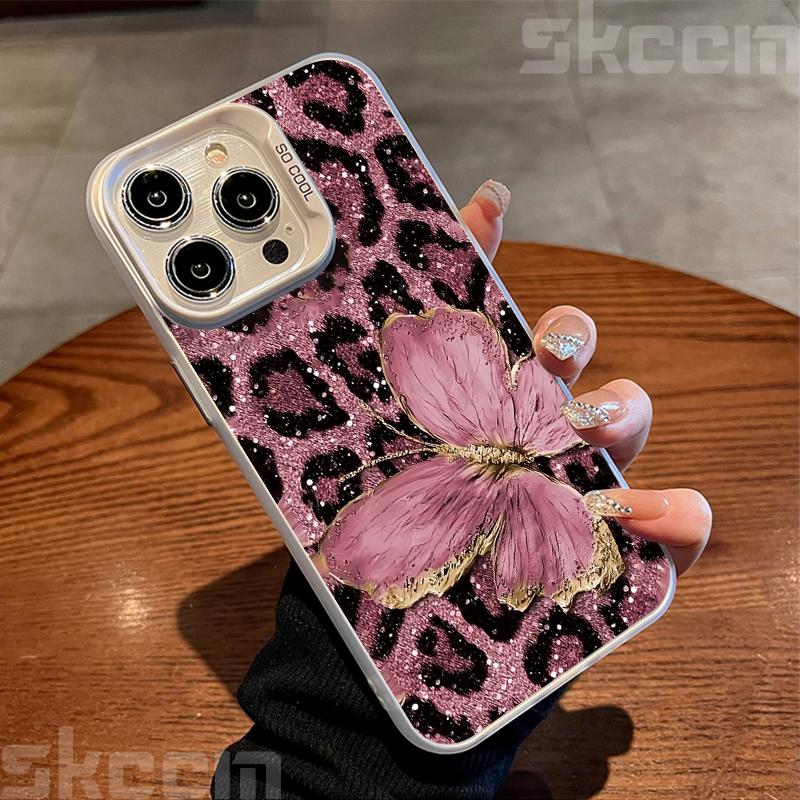 Luxury Butterfly Leopard Print Phone Case For iPhone 16 16E 15 14 13 12 11 Pro Max X XS XR 7 8 Plus SE Shockproof Hard Cover