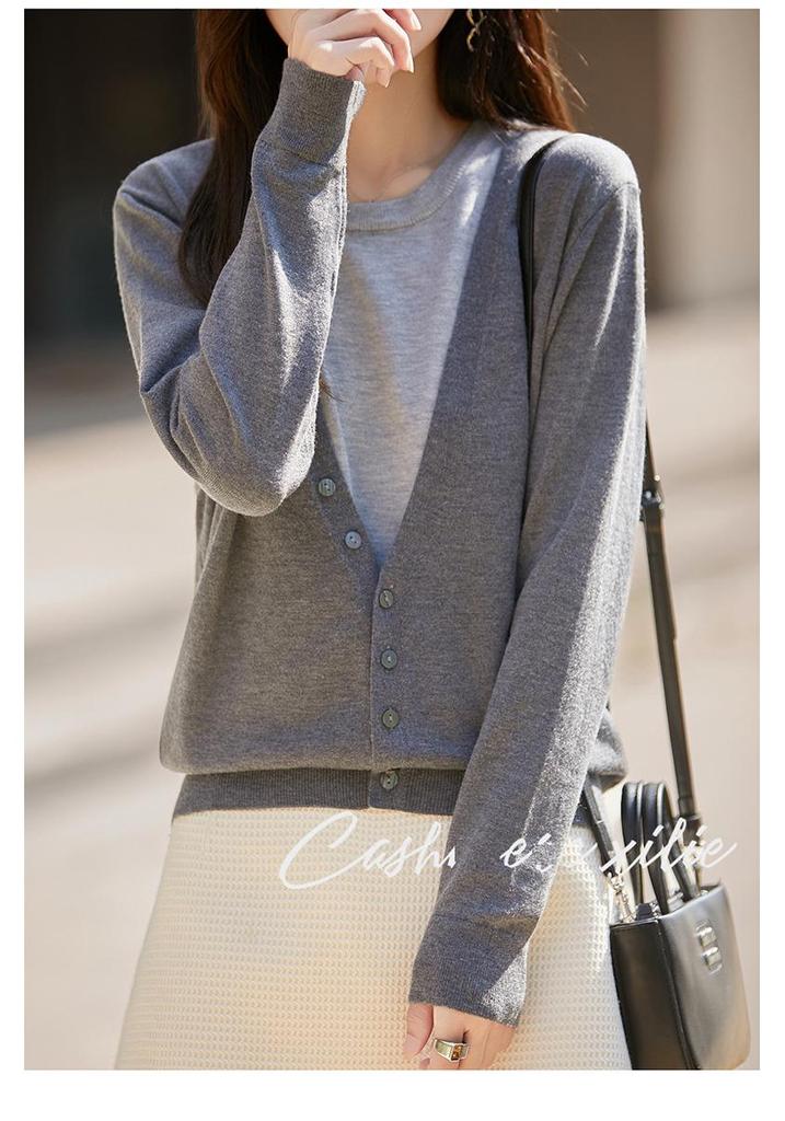 New European & American Two-Piece Wool Blend Cardigan & Base Layer Knit Set for Women - Autumn/Winter Trendy Fashion