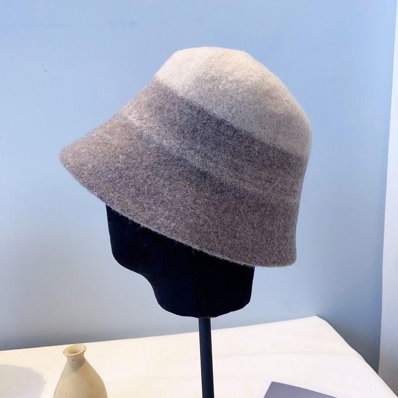 Autumn and winter gradual change color wool bucket hat women casual versatile fashion British middle-aged basin hat tide