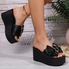Fashion Big Size Shoes Woman 2025 Slippers Casual Low Platform On A Wedge Butterfly-Knot Rivet Luxury Soft Rome Slides PU Fabric Butterf