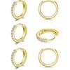 3 Pairs 925 Sterling Silver Small Hoop Earrings for Women Men | Cubic Zirconia, 14K White Gold Plated Huggie Hoop Earrings, Hypoallergenic