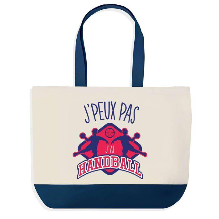 Tote bag - PLANETEE - Design graphique "J'peux pas Handball" - Bleu - Coton 40x45 cm - Sans fermeture