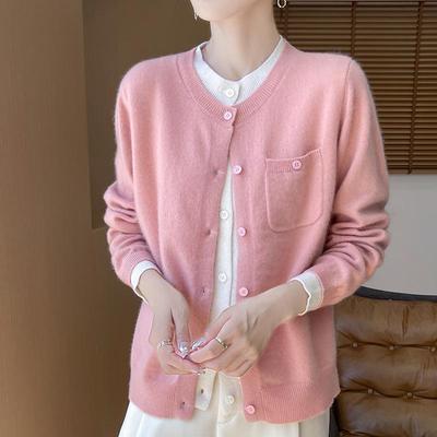 Cardigan Girocollo in Lana Color Block 2024 con Tasche