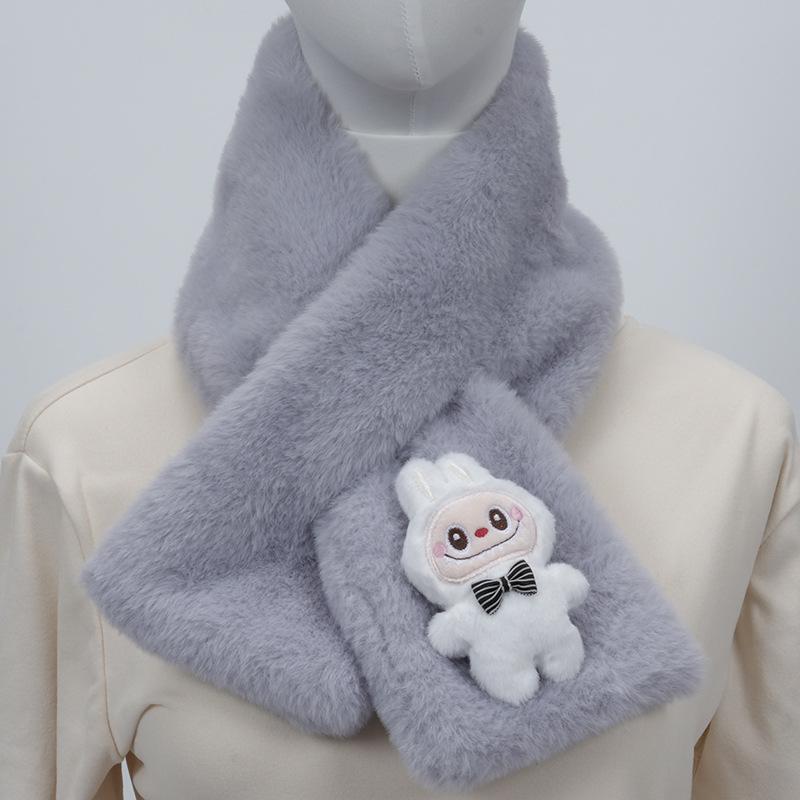 2025 Autumn/Winter Cute Cartoon Plush Scarf: Faux Rabbit Neck Warmer for Girls