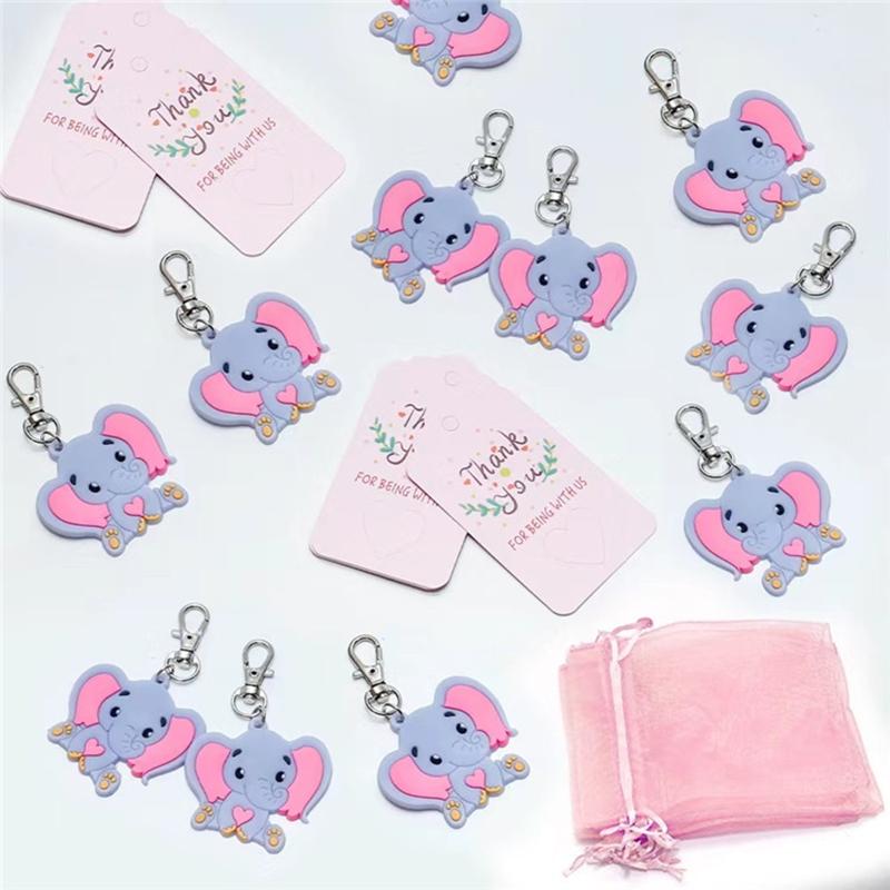 90Pcs/set Baby Shower Return Favors Elephant Keychains Organza Bags and Thank You Tags for Theme Party Favor Baby Kids
