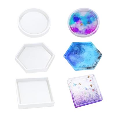Matriță Samcos din Silicon pentru Suporturi de Pahare, 3 Bucăți, Rotundă, Hexagonală și Pătrată, pentru Rășină Epoxidică, Rășină UV, Lut și Matrițe Flexibile, Meșteșuguri DIY, Farfurii și Veselă,