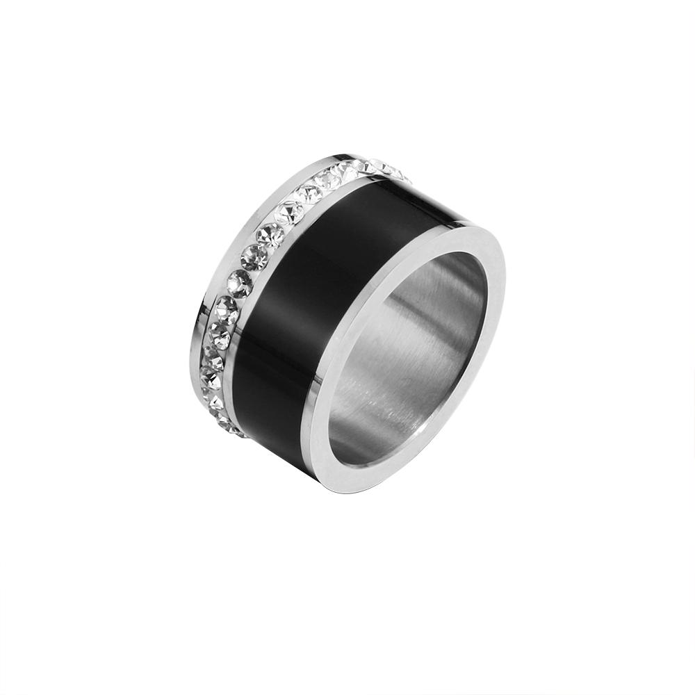 Luxury Black White Resin Ceramic Rings Female  Love Promise Rings Engagement Wedding Bridal Stainless Steel Rings