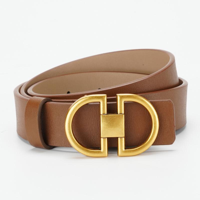 Women's Belt Genuine Leather Women's Smooth Buckle Thin Belt Fashionable Jeans Casual Pants Dress Decorative Skirt Women