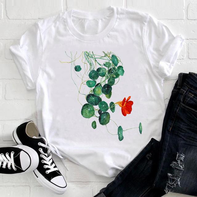 Watercolor Flower Cute Ladies T-shirt Women 90s Trend Fashion Short Sleeve Clothes Print Tshirt Graphic Female Tee Top