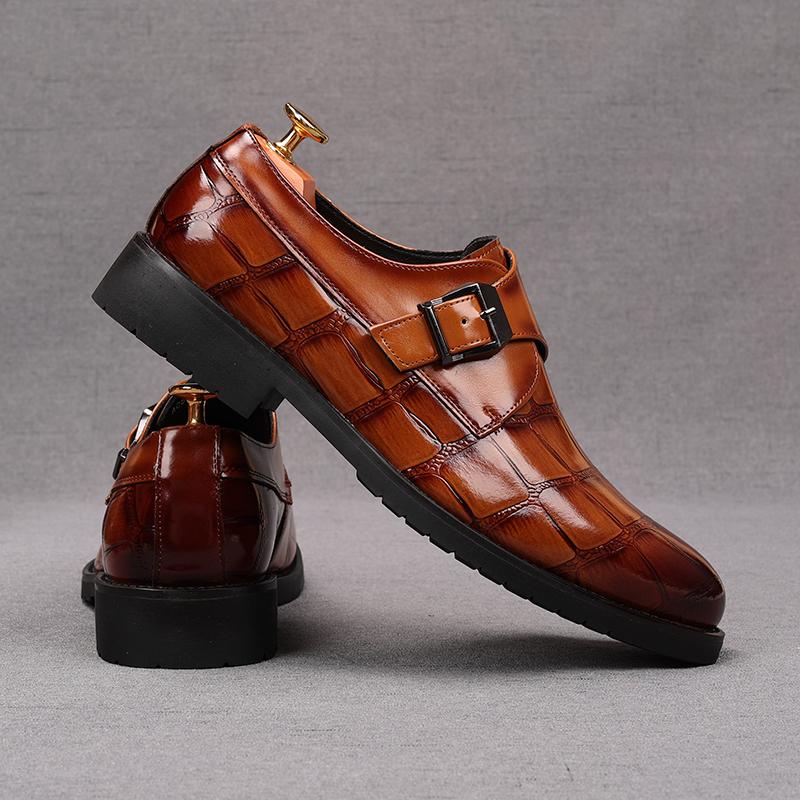 Fashion New Men's Alligator Pattern Monk Strap Loafers Pointed Slip On Business Flats Shoes Designer Homecoming Wedding Dress Footwear