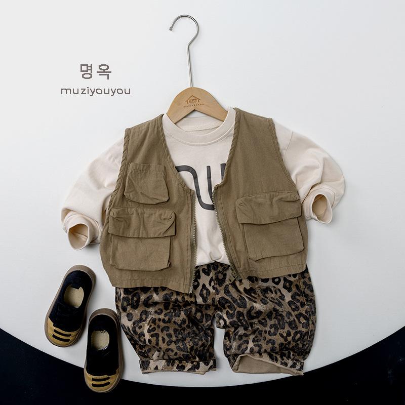 Kids Leopard Print Cotton Casual Loose Long Pants Unisex Boys Girls Fashion Trousers