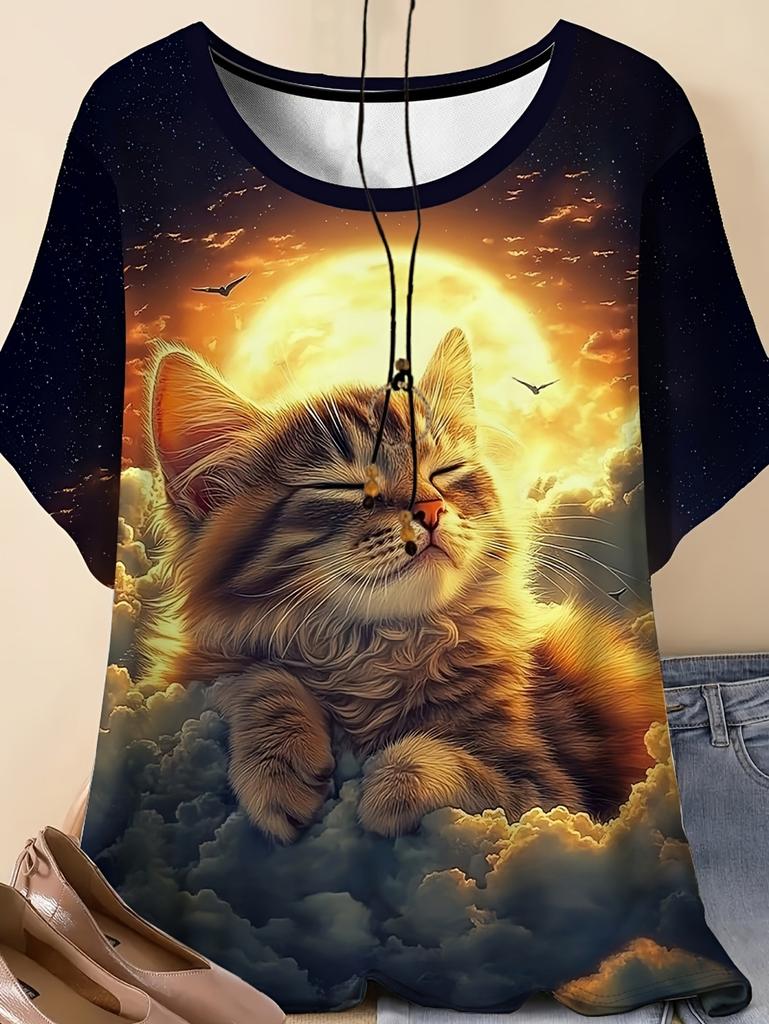 Summer Women 3D Printed Cat T-Shirt Cute Graphics Short Sleeves Tops Casual Fashion Tees O-Neck T-Shirts Oversize Woman Clothes