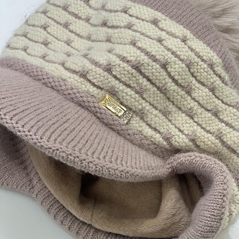 Winter Faux Rabbit Fur Fleece Thickened Ear Protectors Knitted Wool Hat Women Travel Outdoors Warm Fashion Hat Women
