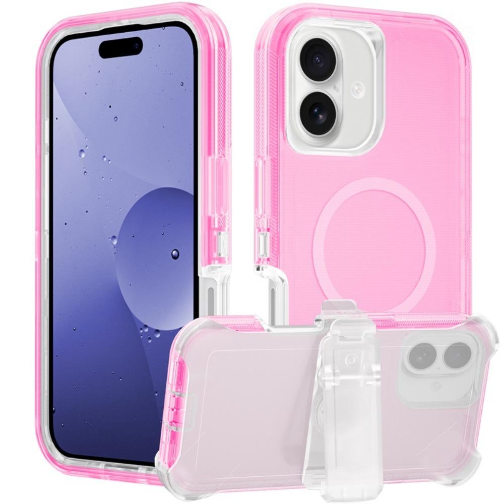 

3-Layer Hybrid Case For iPhone 17 16 15 14 13 Pro Max Plus 17e Air 16e Ott-Box Clear For MagSafe Shockproof Cover with Belt Clip iPhone 13 рожевий