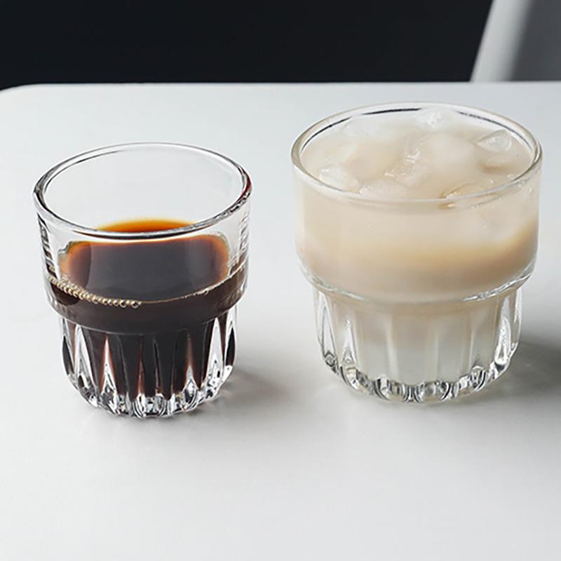 Leeseph Glas Kaffeetasse, Vintage Eis-Espressotassen Stapelbar Kaffeegläser für Latte Saft Milch Whiskey Soda Tee Wein Geschenk