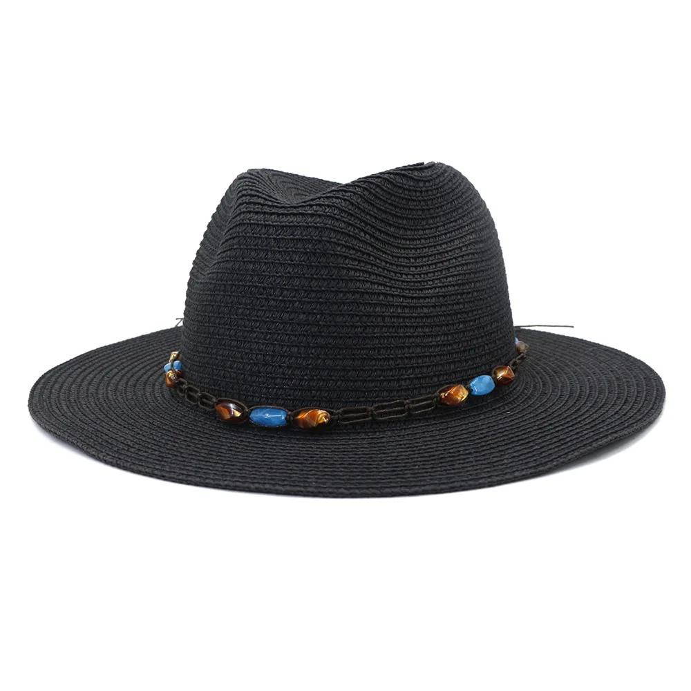 Pink Summer Hats for Women Wide Brim Sombreros Vintage Panama Hat Straw Male Female Casual Outdoor Beach Fedora Black Navy Khaki