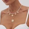Jewelry, simple ethnic imitation pearl beaded necklace, niche design sun pendant collarbone chain women
