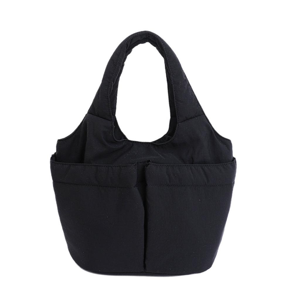 

Large Capacity Simple Commuting Tote Bag Multi-pouch Solid Color Handbag Folded Bucket Bag Daily чёрный