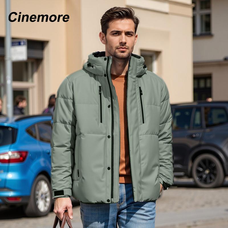 

Cinemore 2025 Winter Coat Men s Down Jacket with Pockets, Warm, Drawstring, Hooded, Short Parka Men s 8071 6XL светло-серый