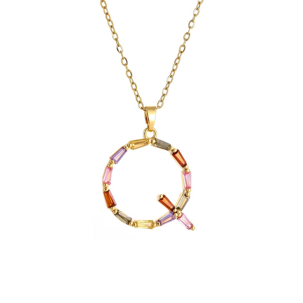 Ladies' Diamond & Colored Gemstone Metal Necklace, Heavy Craftsmanship Premium Design Initial Necklace, Gift for Women, Holiday Present, Party Jewelry