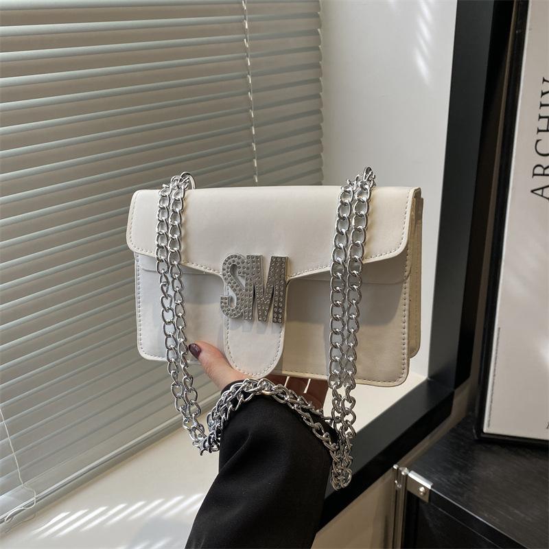 

Fashion bag women s new temperament texture chain bag crossbody bag shoulder diamond lock small square bag білий