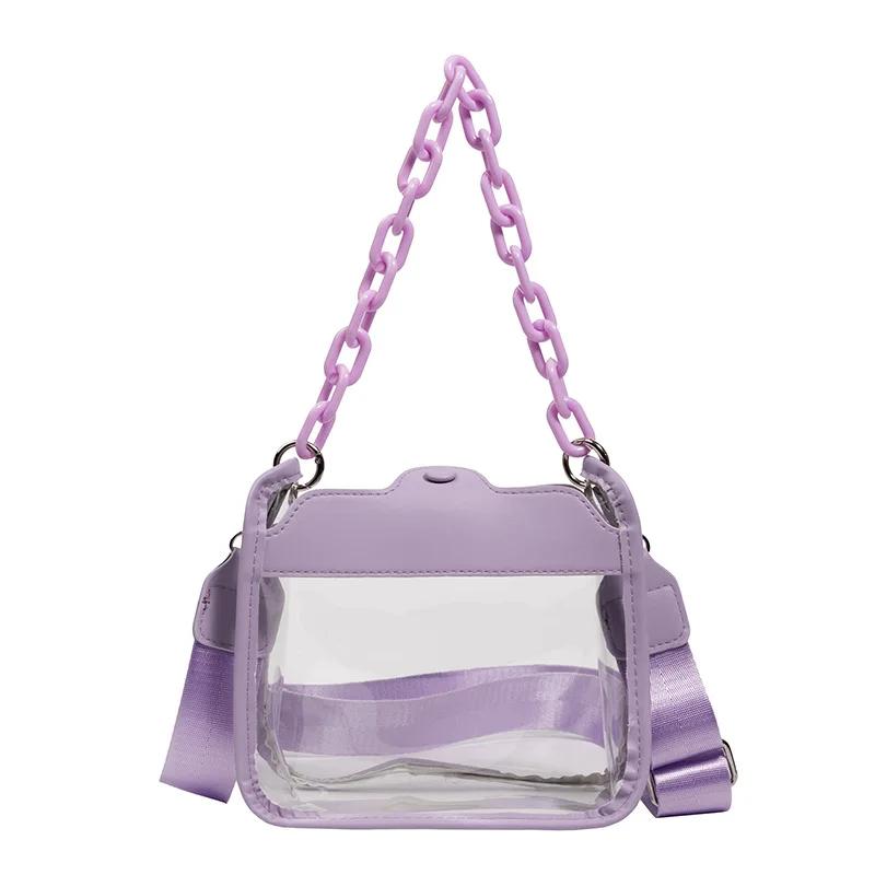 Průhledná kabelka crossbody pro ženy z PVC, transparentní, na jedno rameno, přenosná taška přes rameno, malá čtvercová brašna