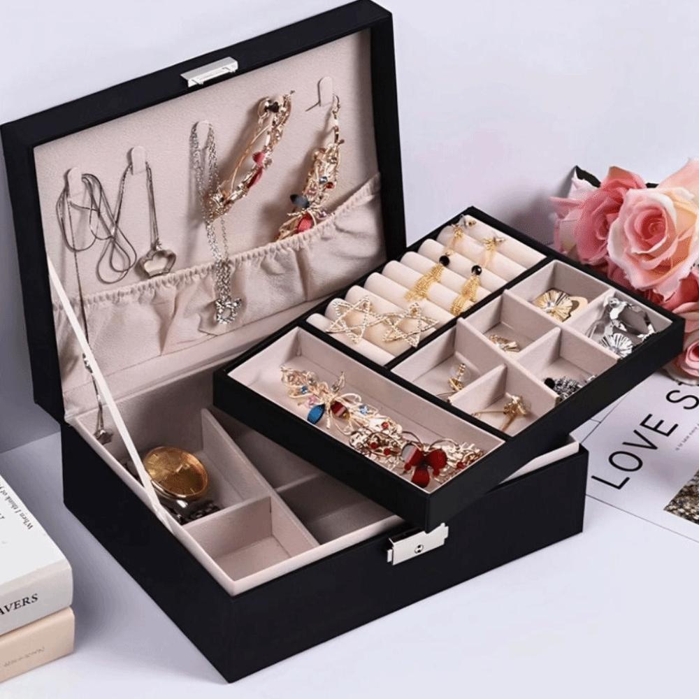 Large Capacity Jewelry Organizer Double Layer Jewelry Display Holder Pu Leather Jewelry Box  Travel