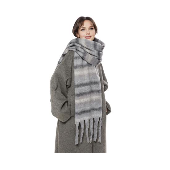 Winter Scarf Cashmere Feel Plush Scarf with Tassel Decoration Thickened Warm Plaid Pattern Winter Long Scarf