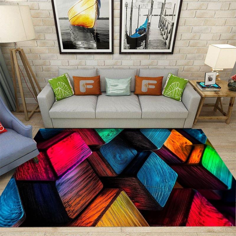Visual 3D Carpet Colorful Geometric Rug Living Room Bedroom Anti Slip Decoration Mat Home Decoration