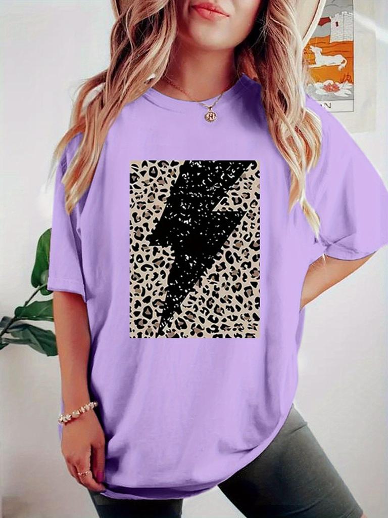 Plus size women's clothing, fashionable printed round neck T-shirt, casual style for women,
