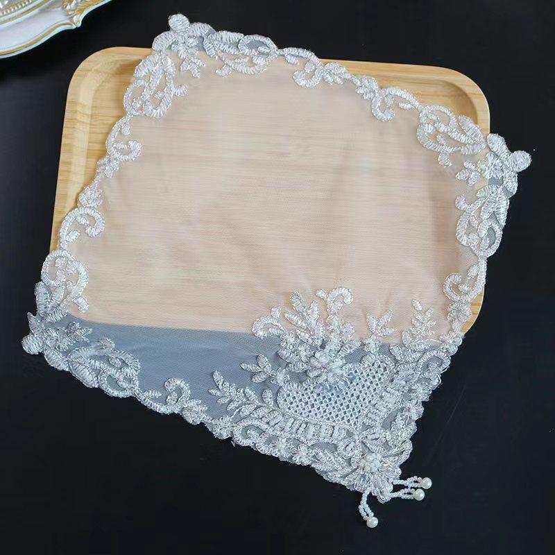 Luxury Silver Beads Flowers Embroidery Table Cloth Cover Wedding Tablecloth Kitchen Christmas Table Decoration and Accessories